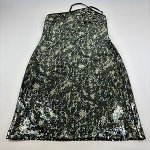 NWT Vintage Y2K Express Size 13/14 Sequin Camo Dress Midi Asymmetrical Neck